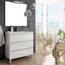 Meuble de salle de bain 100cm simple vasque 3 tiroirs PALMA blanc - COSYNEO - ING3CPALMA100BLA pas cher Principale M