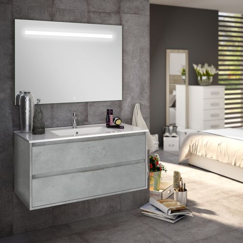 Meuble de salle de bain simple vasque 2 tiroirs IRIS et miroir Led STAM ciment (gris) 100cm - COSYNEO - SIRIRIS100STAMCIM pas cher