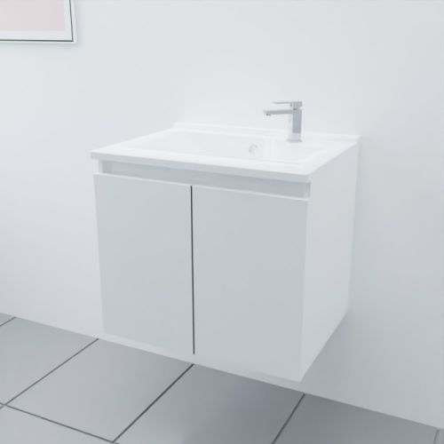 Ensemble meuble PROLINE 60cm blanc et plan simple vasque - CUISIBANE - M0PR_60BB pas cher Secondaire 2 L