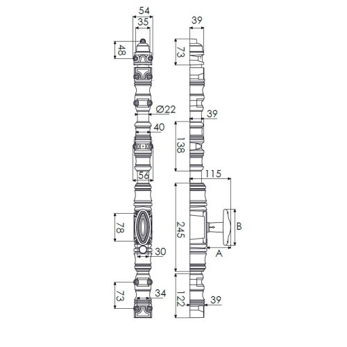 Crémone rustique pour porte cochère Ø22 RY220 appret/bouton standard - JARDINIER MASSARD - J042400 pas cher Secondaire 1 L