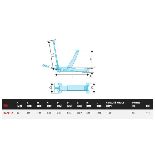 Cric rouleur ''VUL'' 10 T FACOM DL.PL10APF photo du produit Secondaire 1 L