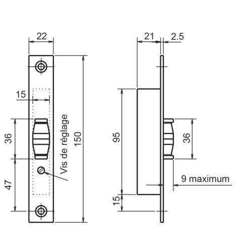 Serrure monopoint à larder profil étroit rouleau seul Série 23 largeur 21 mm METALUX F123210000 photo du produit Secondaire 1 L