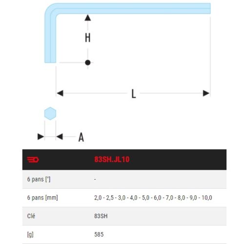 Jeu de 10 clés mâles 6 pans longues tête sphériques métriques FACOM 83SH.JL10 photo du produit Secondaire 1 L