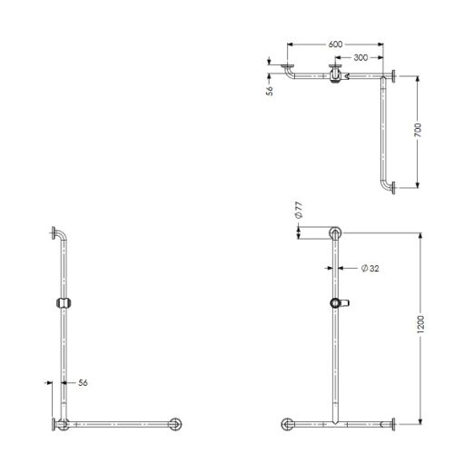 Main courante de douche option 2 en angle avec support douchette AKW 1266 photo du produit Secondaire 1 L