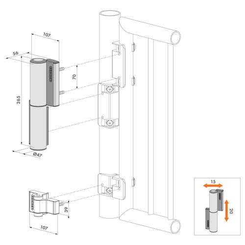 Ferme portillon 2/1 charnière noir 9005 largeur 1,1m 75kg maximal - LOCINOX - P00008665-9005 pas cher Secondaire 1 L