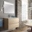 Meuble de salle de bain simple vasque 2 tiroirs BALEA et miroir Led STAM bambou (chêne clair) 80cm
 - COSYNEO - INGBALEA80STAMBAM pas cher