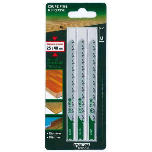 3 lames de scie sauteuse type U pour bois special plans de travail 25 à 40 mm SMARTOOL TECHNIC 962052 photo du produit Principale L