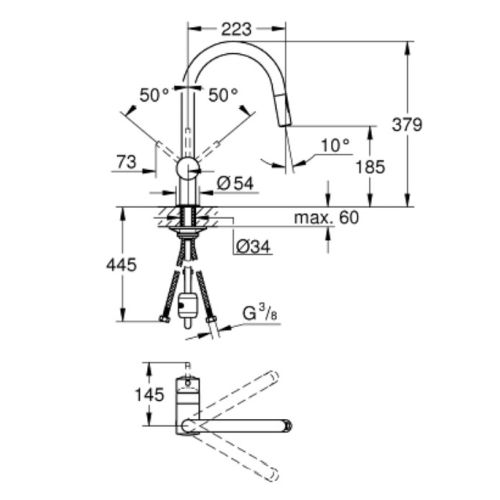 Mitigeur d'évier MINTA bec haut douchette extractible 2 jets - GROHE - 32321-002 pas cher Secondaire 1 L