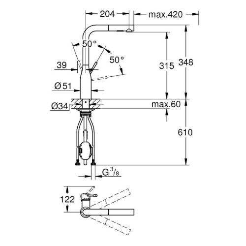 Mitigeur d'évier ESSENCE monocommande avec douchette extractible GROHE 30270-000 photo du produit Secondaire 1 L