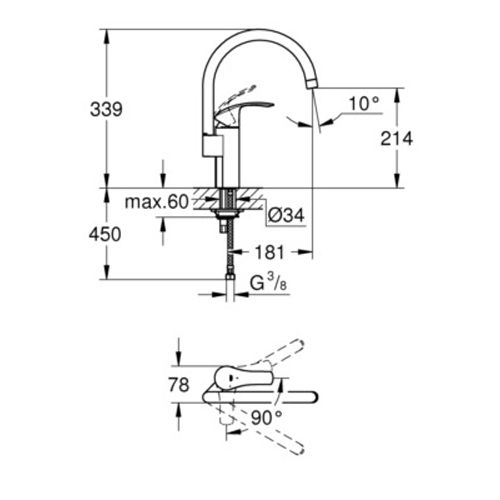 Mitigeur évier bec haut C EUROSMART monocommande GROHE 32223-002 photo du produit Secondaire 1 L