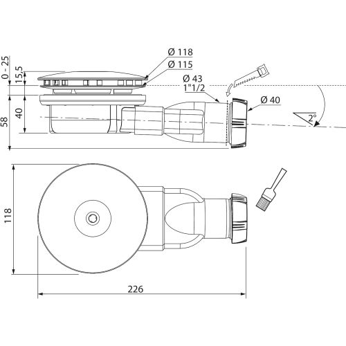 Bonde de douche slim pour receveurs extra-plats D 90mm avec membrane et dôme en ABS gris - WIRQUIN - 30719686 pas cher Secondaire 4 L