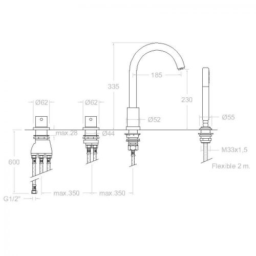 Ensemble mitigeur bain-douche thermostatique ALEXIA 363302TM sur gorge chromé - RAMON SOLER - 36C301648 pas cher Secondaire 1 L