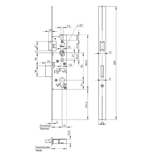 Serrure monopoint NUM1438PZ axe 30mm t&ecirc;ti&egrave;re inox - WILKA - 1438PZ-30 pas cher Secondaire 1 L