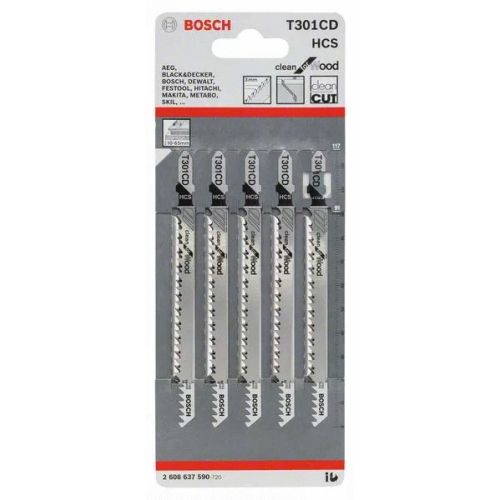 5 lames pour scie sauteuse Clean for Wood T 301 CD BOSCH 2608637590 photo du produit Secondaire 1 L