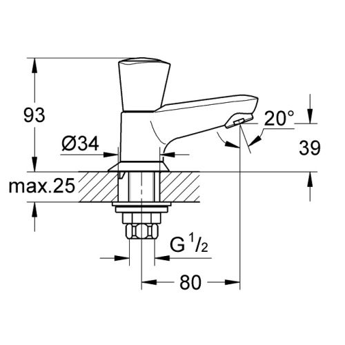 Robinet de lavabo 1/2'' COSTA S monofluide GROHE 20405-001 photo du produit Secondaire 1 L