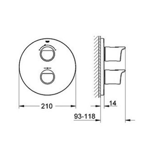 Façade chromée GROHTHERM 2000 pour mitigeur thermostatique 2 sorties pour bain/douche - GROHE - 19355001 pas cher Secondaire 1 L