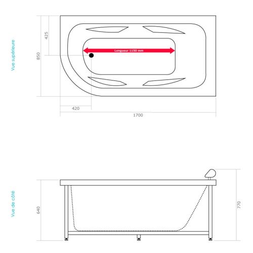 Baignoire balnéo IRIS 170 ICONFORT droite 20 jets - THALASSOR - IRIS170D-IC pas cher Secondaire 9 L