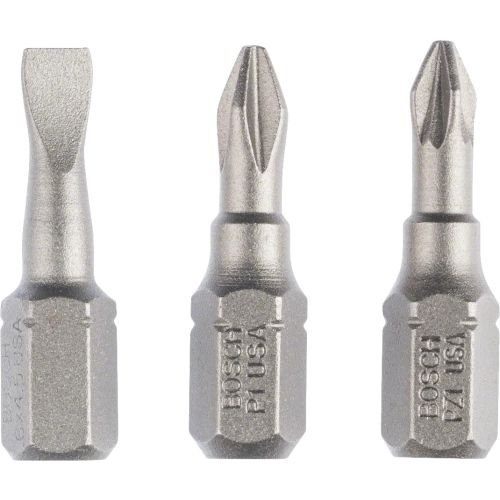 Set de 3 embouts de vissage courts 1/4'' qualité extra-dure PH1 - PZ1 - S0,6x4,5 L 25mm - BOSCH - 2607001765 pas cher