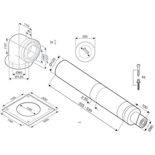 Terminal horizontal télescopique avec prises de mesure 80/125 FC-Set80-C13x-T - ELM LEBLANC - 7738113487 pas cher Secondaire 1 L