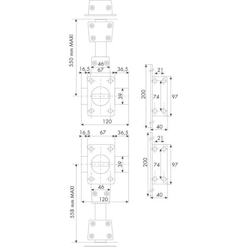 Verrou 4 points Zenith 1550 haut et bas à bouton cylindre de 45mm gauche - ISEO - 15500455.5 pas cher Secondaire 1 L