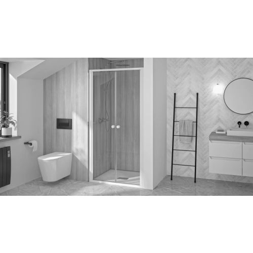 Porte de douche SUPRA 2P pivotante 100cm profilé blanc verre transparent - KINEDO - PA1532BTN pas cher