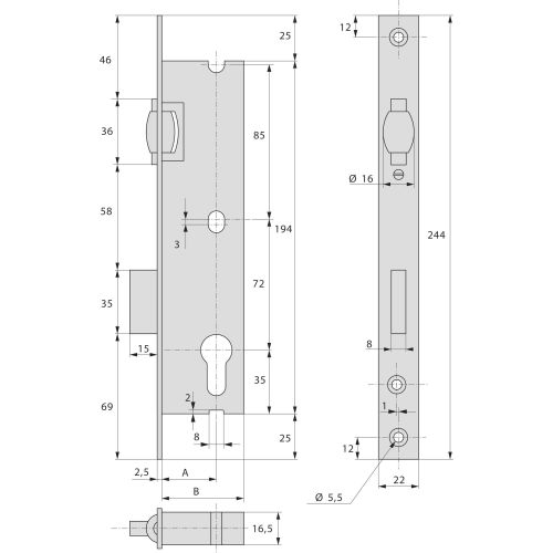 Serrure 1 point cylindre pêne dormant à rouleau 41mm - STREMLER - 2264.41.0 pas cher Secondaire 1 L