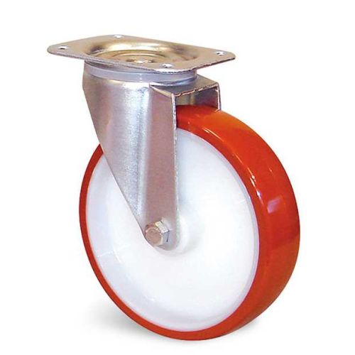 Roulette polyur&eacute;thane corps polyamide rouge &agrave; platine pivotante D 100mm - GUITEL HERVIEU - EP4BA100-28L pas cher