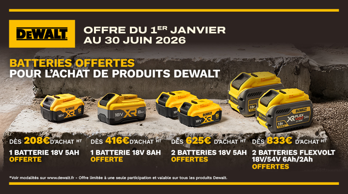 Offre de remboursement DeWalt – Batterie offerte