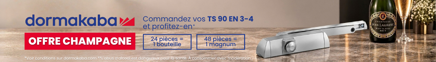 Offre Champagne DORMAKABA : 24 TS 90 EN 3-4 pour une bouteille, 48 pour un magnum. Offre soumise à conditions.