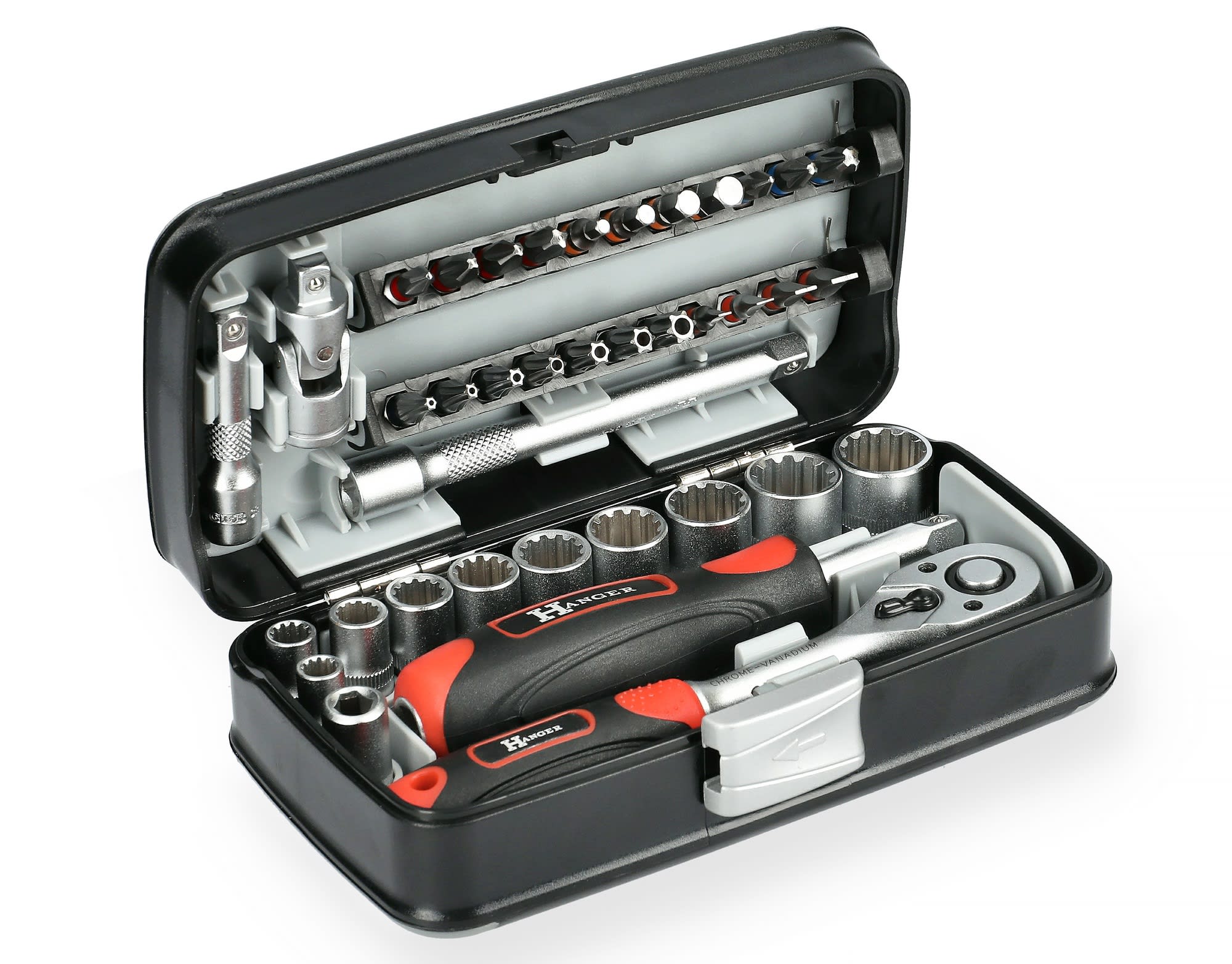 Coffret de douilles 1/4' compact 38 pièces HANGER 251005