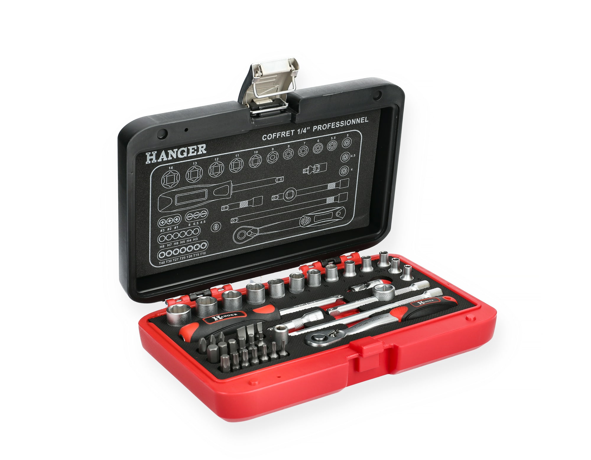 Coffret de douilles 1/4'' 40 pièces HANGER 251002
