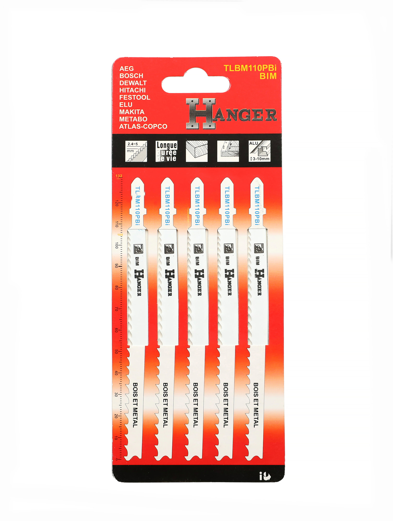 Pack de 5 lames de sci sauteuse TLBM110PBI pour bois et métal 110 mm HANGER 150212 – Image 4