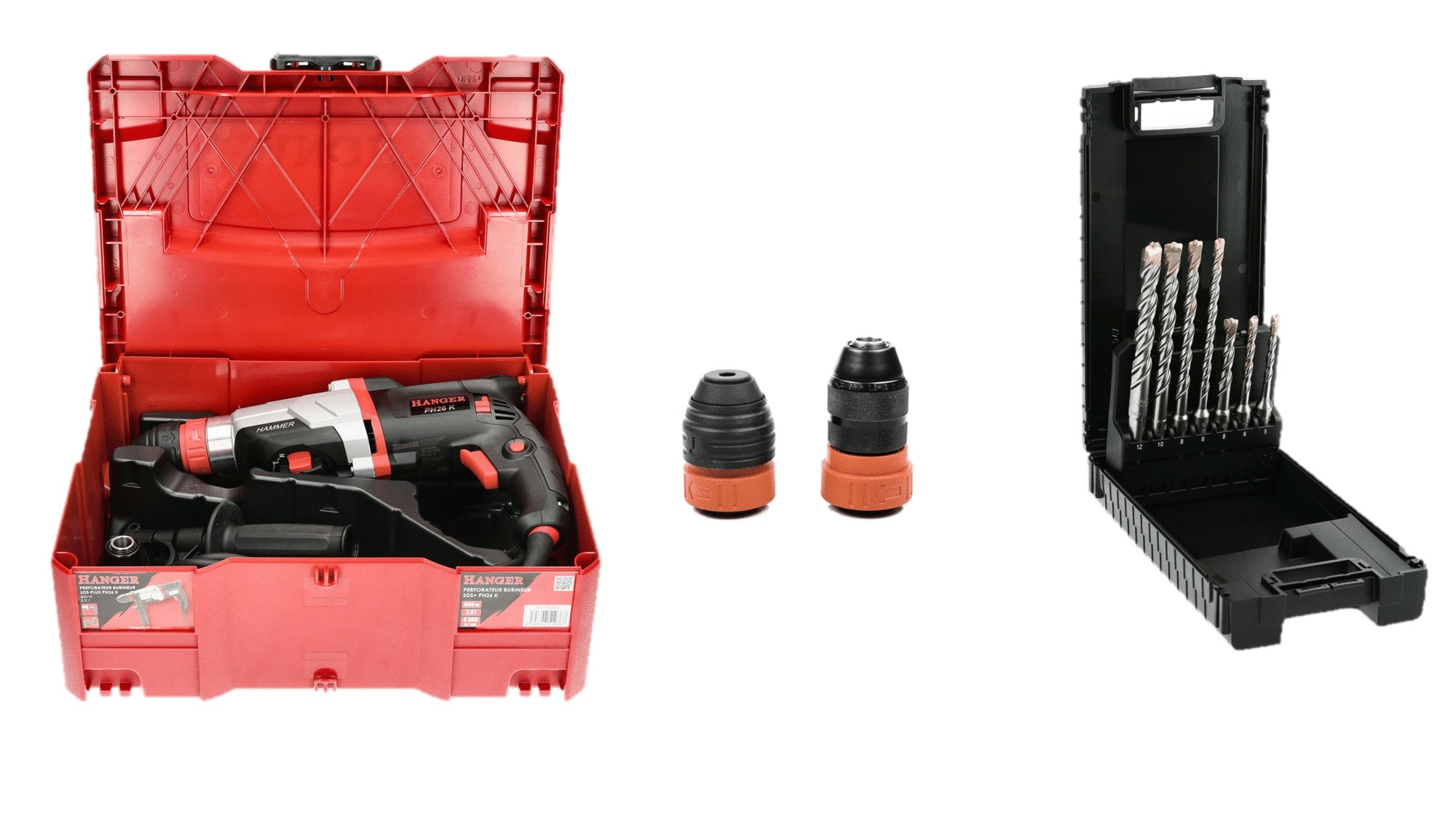 Perforateur burineur 850 W PG26 K + coffret 7 forets béton 2 taillants Thor HANGER