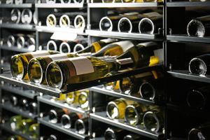 White Wine Bottles in Wine Cellar