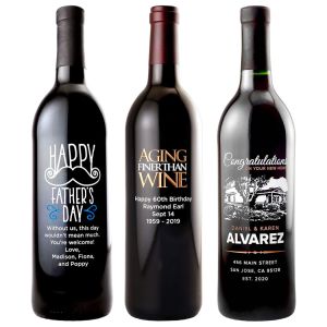 Etched Red Wine Bottles