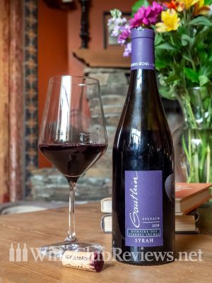 Domaine des Pierres Gauthier Sylvain Syrah 2019 Front of bottle with glass of wine