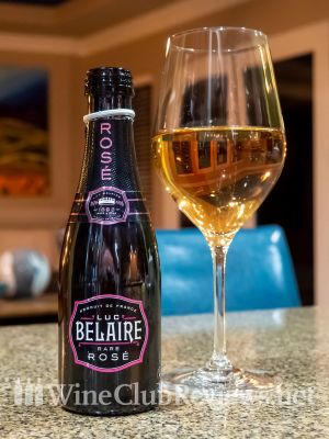 Luc Belaire Rare Rosé Front of bottle with glass of wine