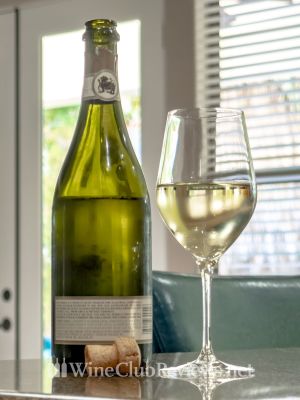 Jansz Premium Cuvée Brut Back of bottle with glass of wine