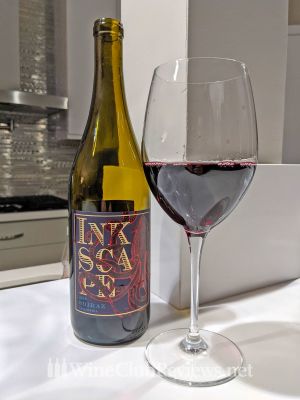 2018 Inkscape Front of bottle with glass of wine