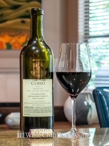 COHO Headwaters Napa Valley Red Wine: front of bottle with wine in glass