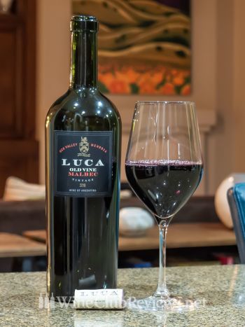 Luca 2019 Old Vine Malbec Front Label with Glass