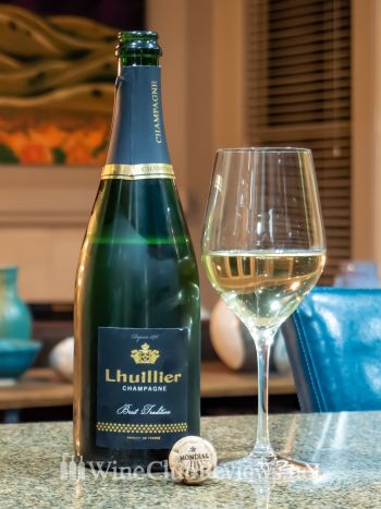 Champagne Lhuillier Brut Tradition NV Front Label with Glass