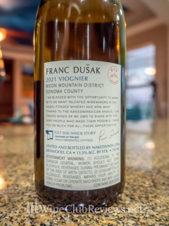 Franc Dušak ViognierBack Label