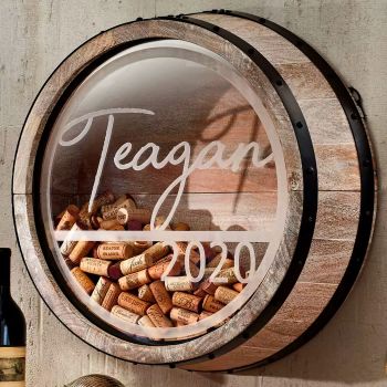 Personalized Reclaimed Wine Barrel Head Cork Display