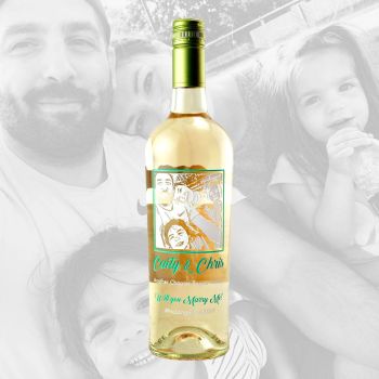 Custom Etched White Wine Bottle with Photo