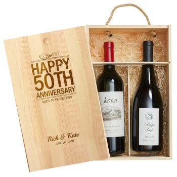 Personalized Wood Gift Crate for Two Bottles of Wine