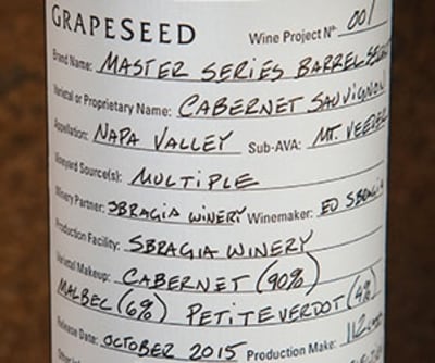 A pre-production label of a GrapeSeed wine