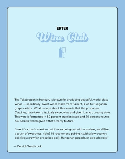 Eater Wine Club Unboxing — Furmint Card (back)