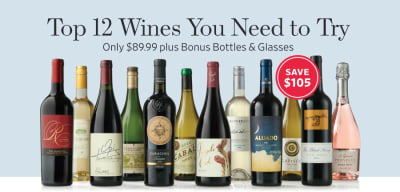 WSJwine Mixed Wine Case introductory offer of two bonus bottles and two stemless glasses