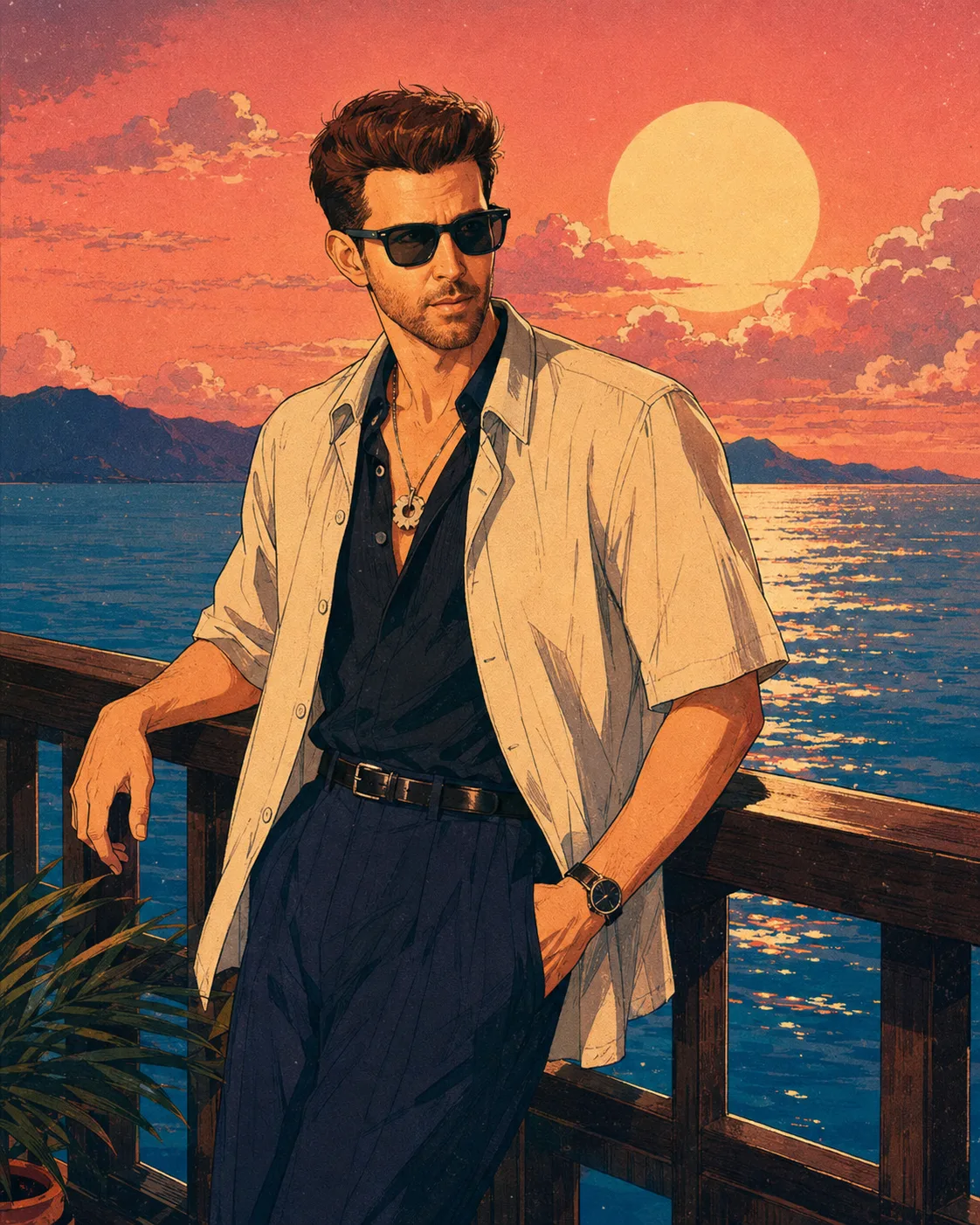 1980s Anime Waterfront Portrait — ChatGPT prompt | pineprompts.com